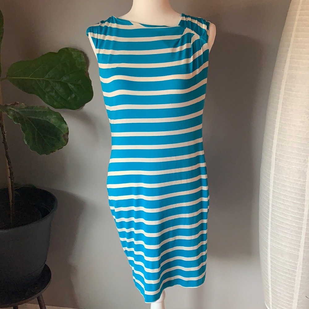 Calvin Klein Women’s Blue and White Striped Sleeveless Dress - Picture 1 of 6